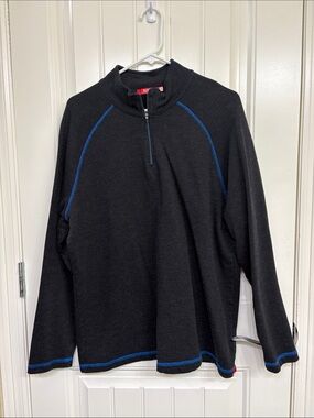 Agave Black Half-Zip Sweater with Blue‎ Contrast Piping